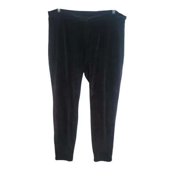 Lands' End Velour Pull‎ On Leggings Pants Women's Size XL Black Casual Cozy Soft