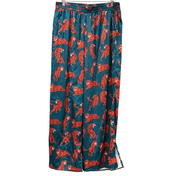 Dressed in LALA Women's Tiger Tales Posh Satin Pants XL Wide Leg Maximalist Glam