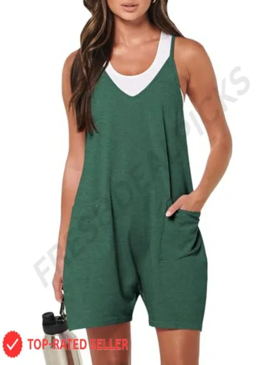 Women's Sleeveless Romper Jumpsuit with Pockets, Lightweight Stretchy