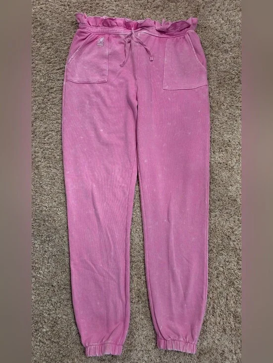 Kangol Pink Acid Wash Paperbag Ruffle Waist Joggers Sweatpants Y2K Style Med