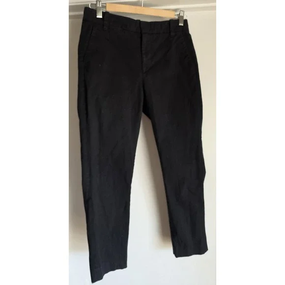 Vince Cropped Pants Size 4 Black Solid Casual Cotton Linen Straight Trousers
