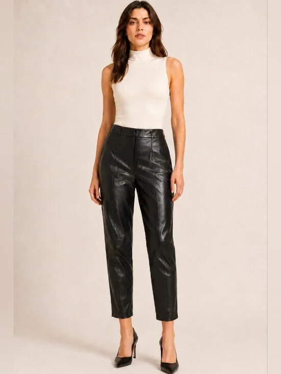 DKNY Black Faux Leather Pants XS High Rise Ankle Straight Leg NWT