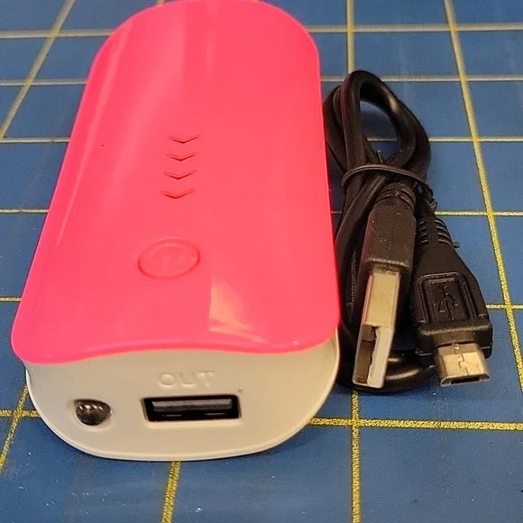Portable Power Bank with USB Cable - Hot Pink