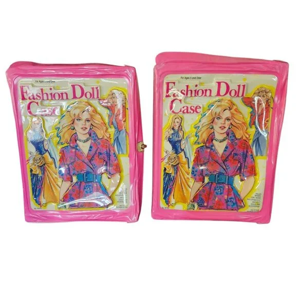 VTG 80s 2 Fashion Doll Carrying Cases Pink Tara Toy Barbie Clone Jem Maxie 4 12