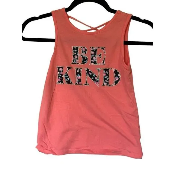 The Children’s Place Girls Peach & Floral Print Be Kind Graphic Tank Top with Cr