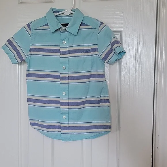The Children's Place Boys Blue Striped Button Down, Short Sleeves, 4T