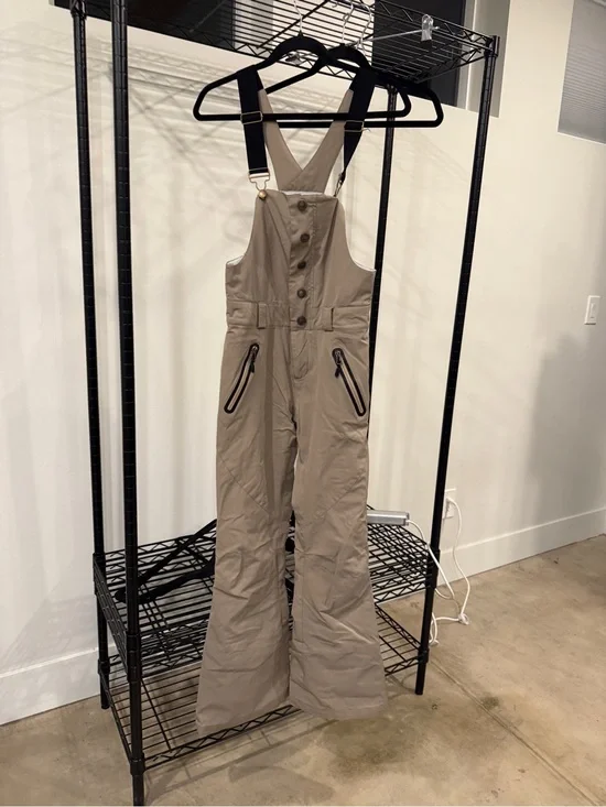 Women’s Waterproof Snow Bib Pants in Taupe
