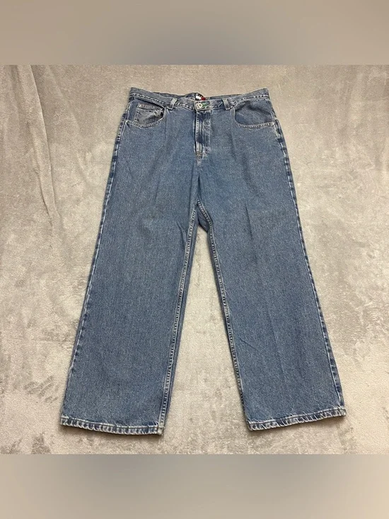 Vintage Tommy Hilfiger Carpenter Jeans 38x30 Baggy Wide Leg Flag Logo Y2K