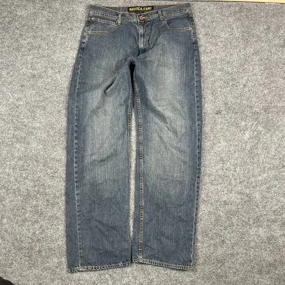 Nautica Jeans Mens 34x34‎ Blue Straight Leg Classic Fit Denim Pants Casual