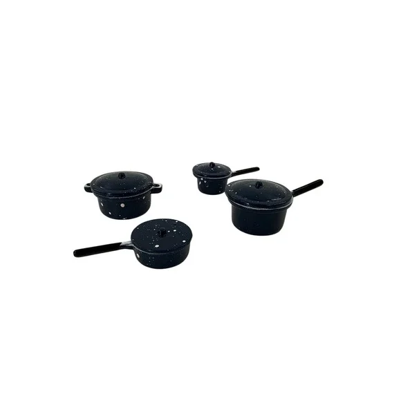 Miniature Cookware Set Blue Speckled Enamel Pots Pans 8pc‎