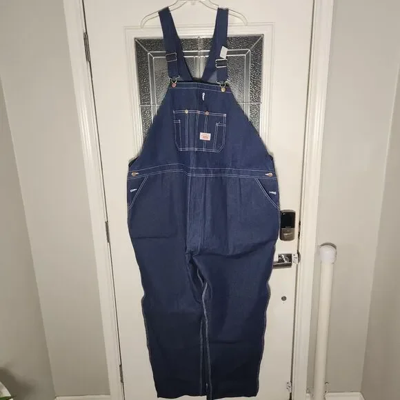 NWT Mens Round House Denim Jeans Carpenter Bib Overalls Sz 60X34 USA Made 5XL