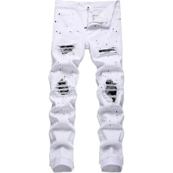 Men's Patch Ripped Stretch Regular Fit Jean With Five Pockets