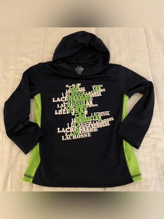 Childrens Place Hoodie Shirt Boys 7/8 Lacrosse Graphic T Long Sleeve Sporty Fun