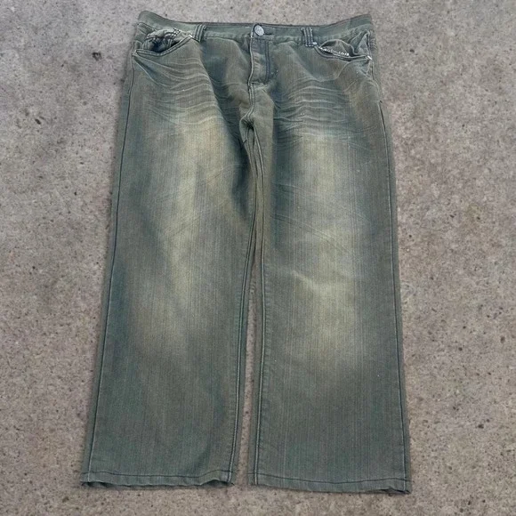Vtg Style 2000s Jeanetix Y2K Faded Acid Wash Green Mens Baggy Jeans 38x26