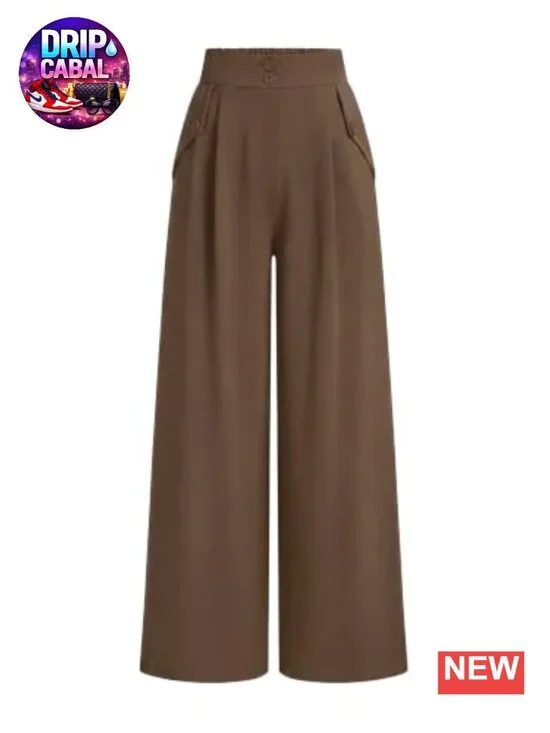High Waisted Wide Leg Palazzo Pants with Pockets - Pleated Front, Lightweight