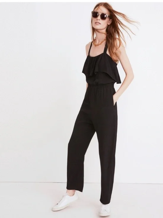 Madewell Black Apron Ruffle Jumpsuit Sz XS