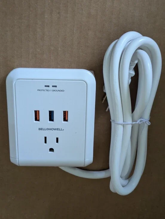 Bell & Howell White Surge Protector Power Strip with USB Ports NWT