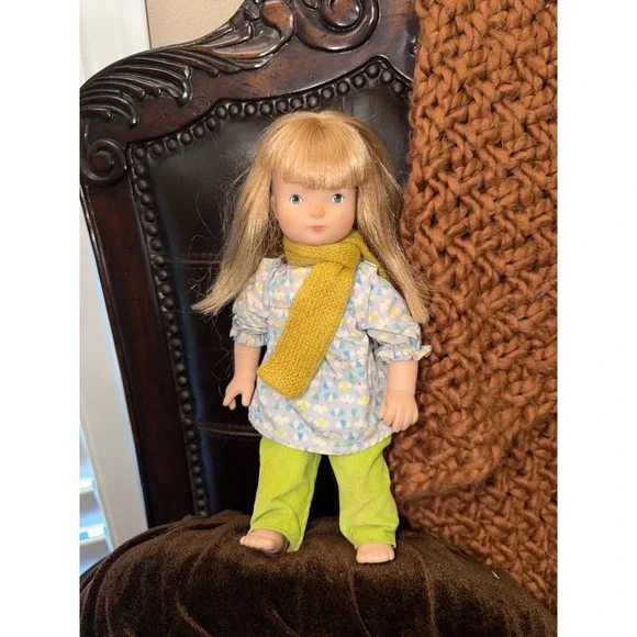Moulin Roty Les Coquettes Doll Blonde Hair Freckles Floral Tunic Green Pants 10