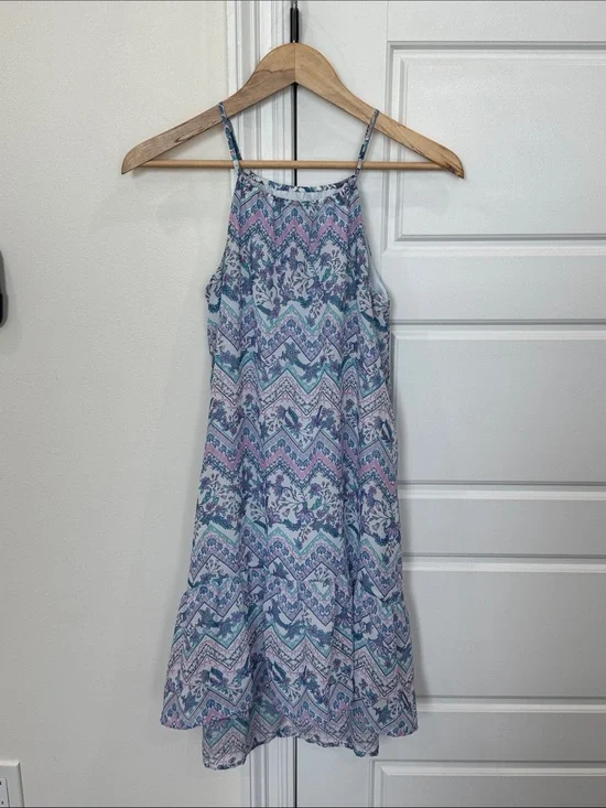 Girl’s Midi Dress Paisley Floral Design Spaghetti Strap sz XXL (16) Purple Blue