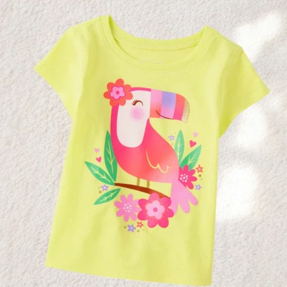 CHILDREN'S PLACE Yellow Toucan Graphic Short Sleeve T-Shirt NEW Girls Size 4T