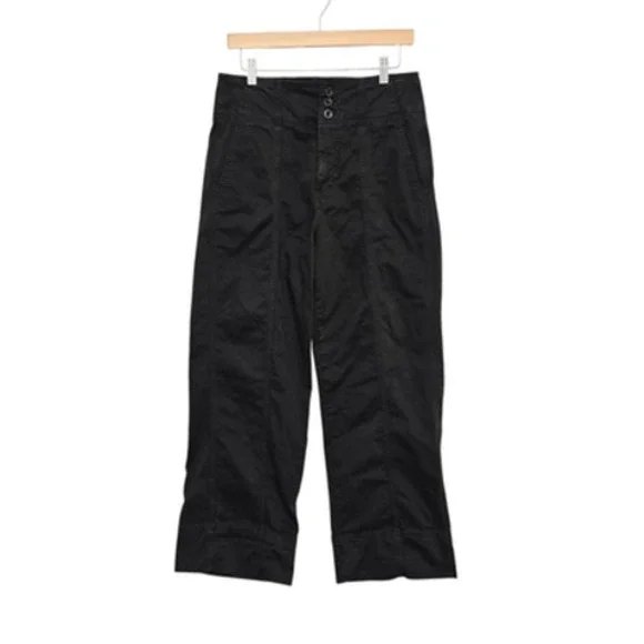 Pilcro Pants Womens 0 Black Lyocell Linen Blend Cropped Wide Leg High Rise Ankle