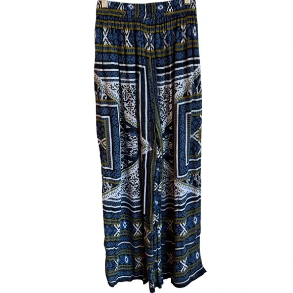 Raga Wide Leg Pants Women XS Blue White Flowy Boho Elastic Waist Palazzo Pant