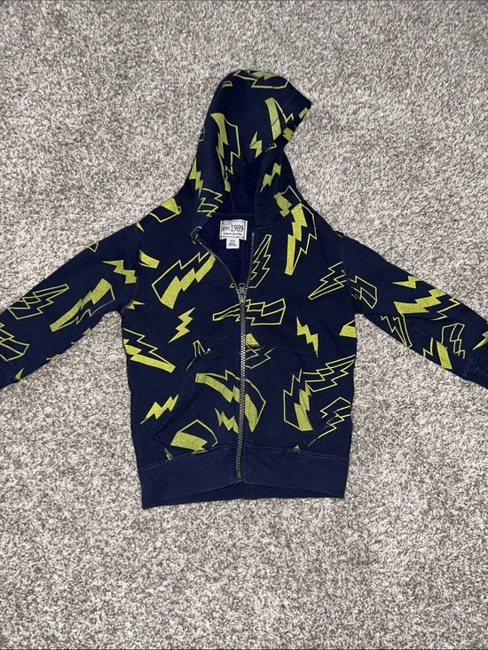 Children’s Place Navy Zip-Up Hoodie with Lime Lightning Pattern