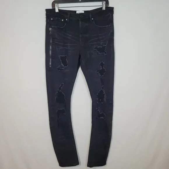 KORUPT Black Distressed Skinny Jeans Mens Tag 32 Button Fly Grunge Punk 33x31