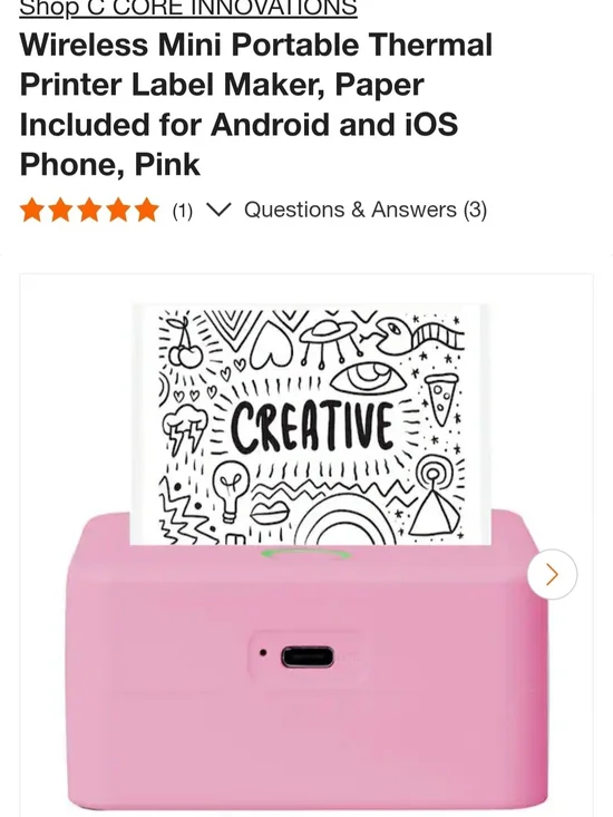 CORE INNOVATIONS Wireless Mini Thermal Printer Label Maker - Pink