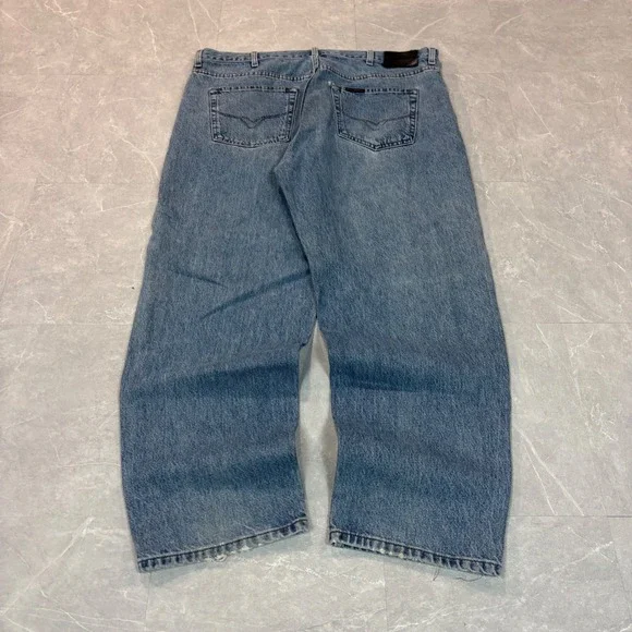 Harley-Davidson Mens Relaxed Fit Wide Leg Blue Denim Jeans 40x30 Vintage Style