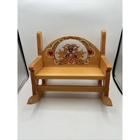 Vtg Child Crafts Rocking Bench Doll Furniture Painted Wood Country Geese