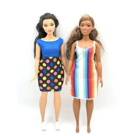 Year 2016 Barbie Fashionistas #51 Asian & Hispanic Ocean CURVY Doll Lot‎
