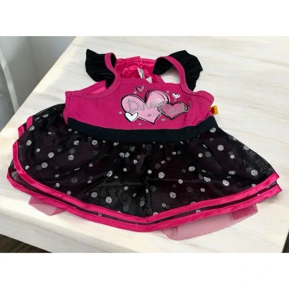Build A Dino Pink And Black Polka Dotted 3 Layer Dress Dinos Rocks-Build A‎ Bear
