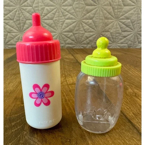 Cabbage Patch‎ Doll Baby Bottle Sippy Cup Replacements Pink Flowers Clear Green