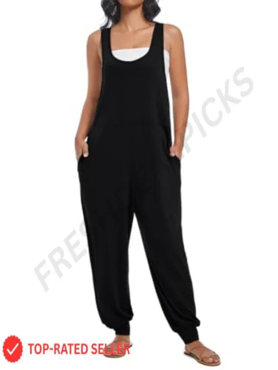 Sleeveless Loose Jumpsuit Romper Overalls with Pockets Casual Summer Outfit