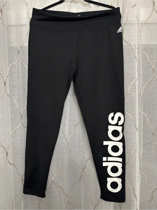 adidas Black Leggings with Large White Side Logo