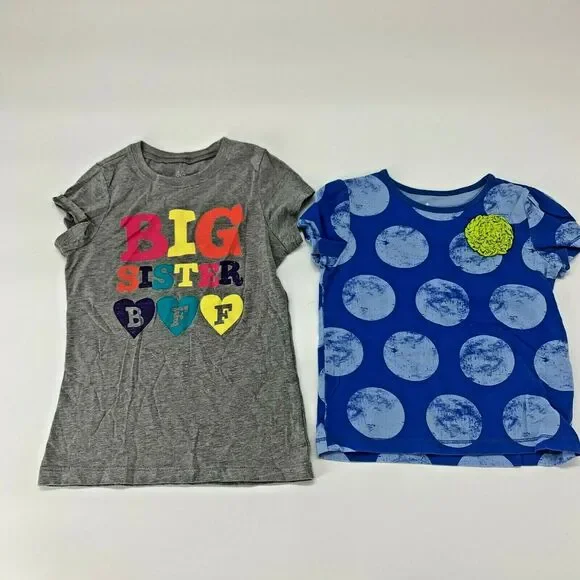Children’s Place Circo Girls T-Shirt Lot Big Sister BFF Floral Appliqué Sz 5T 5