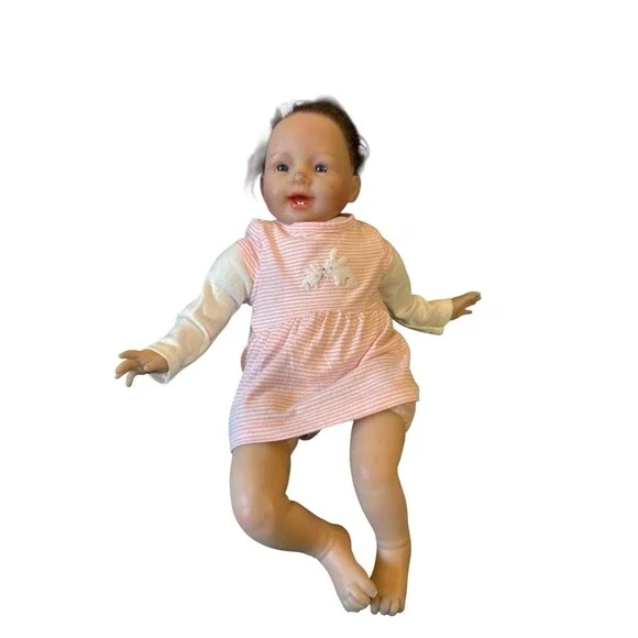 Maria Natali Blick NB Reborn Baby Doll Brown Straight Hair Blue Eyes 2 Teeth‎