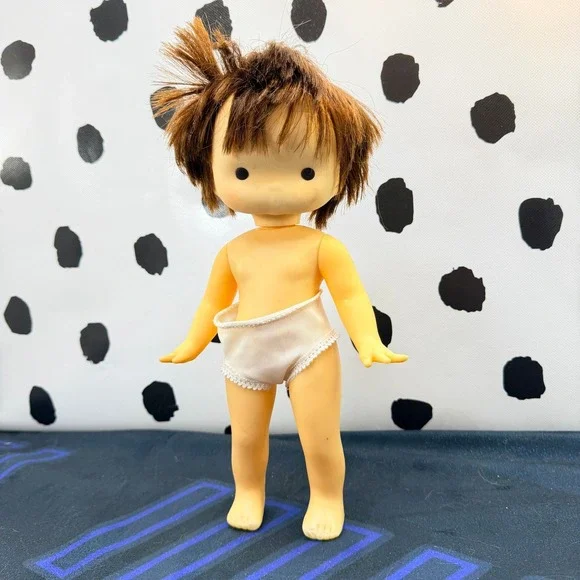 Vintage Sofubi Doll Sekiguchi Showa Retro Hong Kong Girl Brown Hair Vinyl Nude