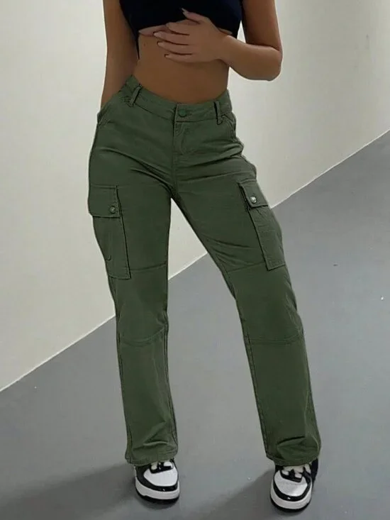 Women's Y2k Style Military Green Multi-Pocket Casual Cargo Pants