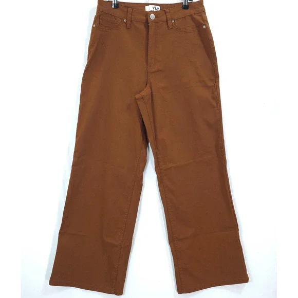 YMI Wide Leg Pants High Rise Stretch Rust Brown Women L Dark Academia Casual