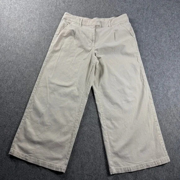 American Eagle Trouser Women's 18 Cream High Rise Wide Leg‎ Drape Pants 37x28
