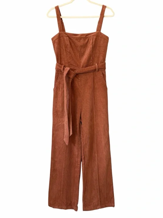 NWT Lulus Corduroy Overalls Small Burnt Orange Adjustable Strap Tie Waist Fall