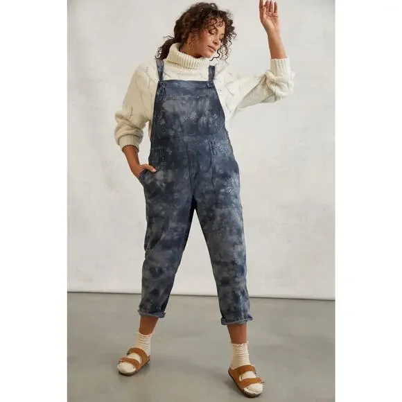 Anthropologie The Wanderer Tie Dye Overalls Size 27/4 Jumpsuit Blue Straight Leg