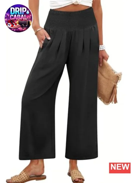 High Waisted Wide Leg Palazzo Pants with Pockets - Casual Summer Trousers