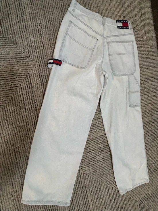 Tommy Hilfiger Men's White Relaxed Carpenter Jeans 90s 32/30 Retro Vintage