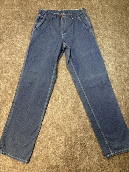 Carhartt Dungaree Fit Carpenter Jeans Mens 33x36 Blue Denim Work Pants B13