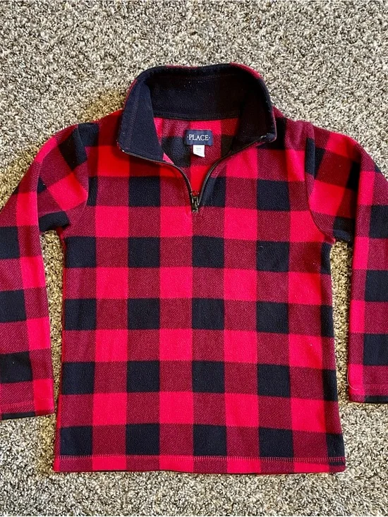 The Children's Place Red & Black Buffalo Plaid QuarterZip Pullover Size Kids 7/8