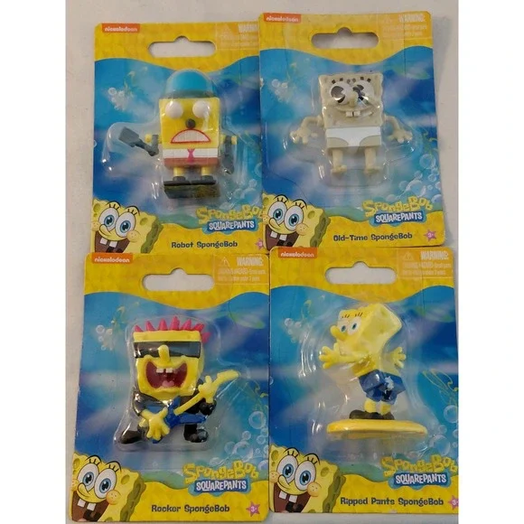Lot of 4 SpongeBob SquarePants Mini Figures Robot Rocker Ripped Pants Old-Time