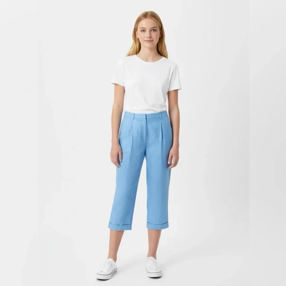Vtg Lauren Ralph Lauren Linen‎ Pants Women 12P Blue Cuffed Lined Costal Nautical